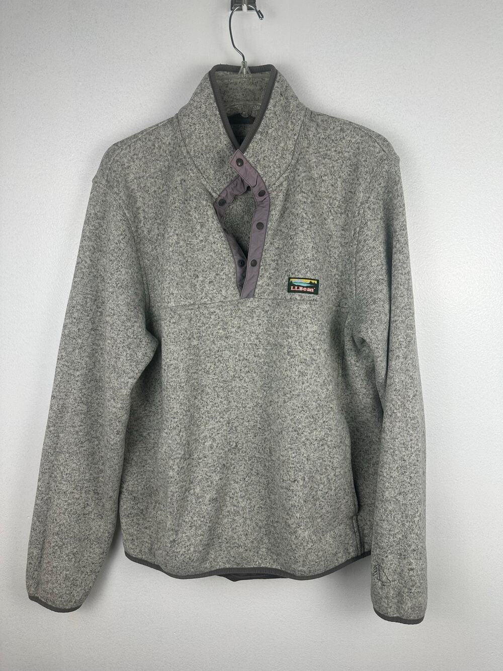 L.L. Bean Men's pullover Sweater Fleece heathered gray slightly fitted Large Reg